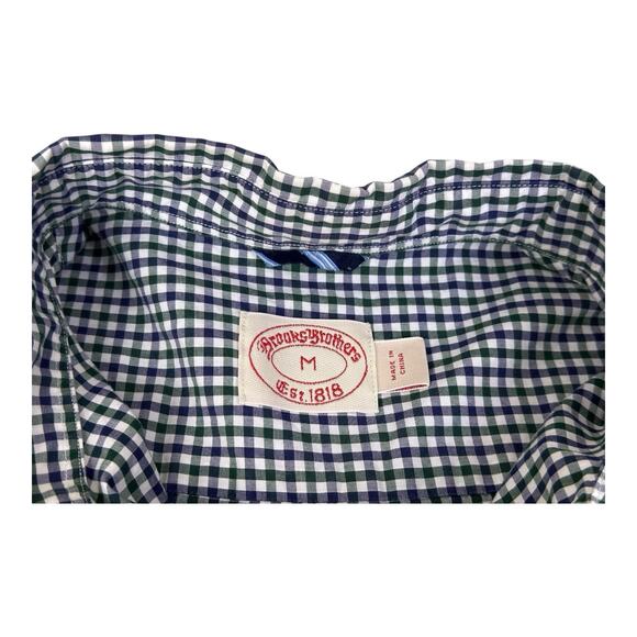 Brooks Brothers Dress Shirt Mens Medium 1818 Polo Blue Green Plaid - Picture 12 of 14